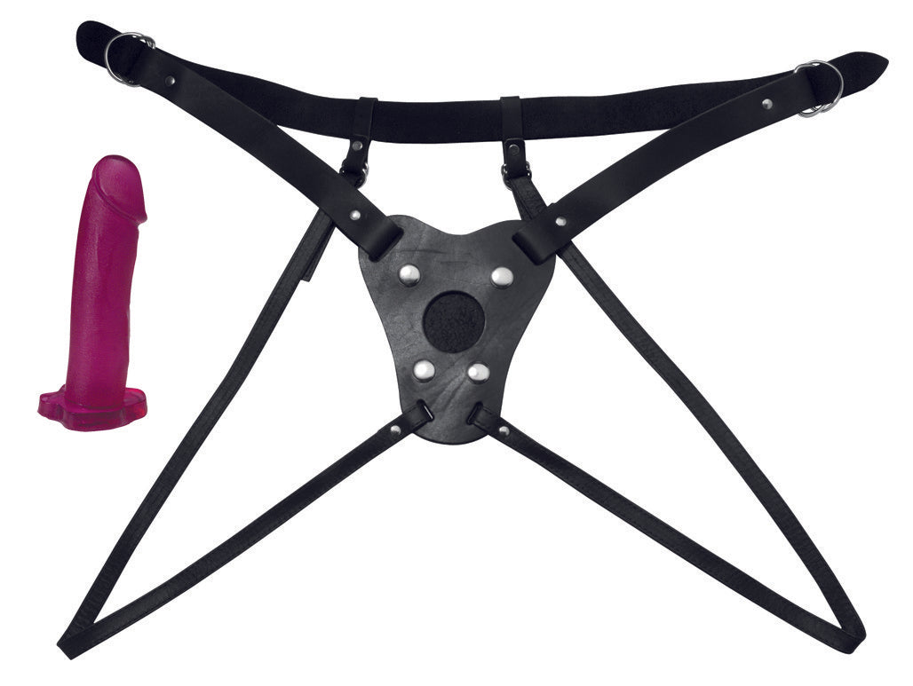 Dual Strap Dildo Harness - With Purple Dildo