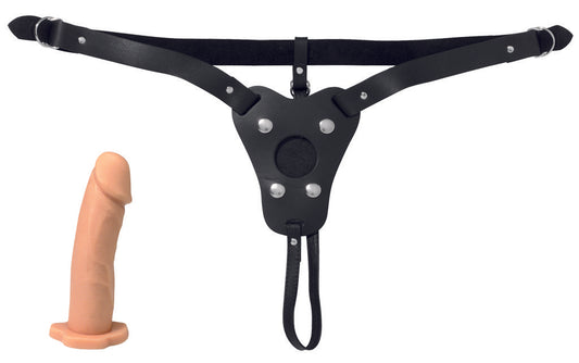 Single Strap Dildo Harness - With Beige Dildo