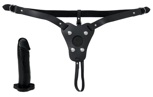 Single Strap Dildo Harness - With Black Dildo