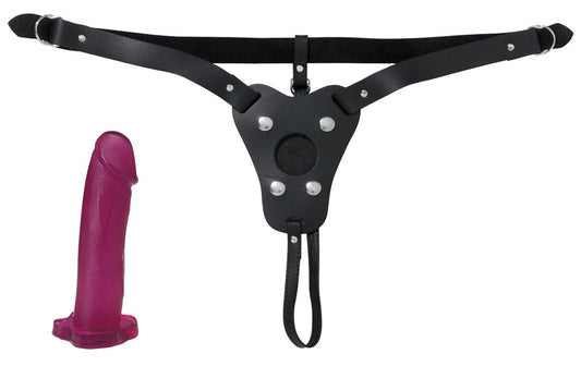 Single Strap Dildo Harness - With Purple Dildo