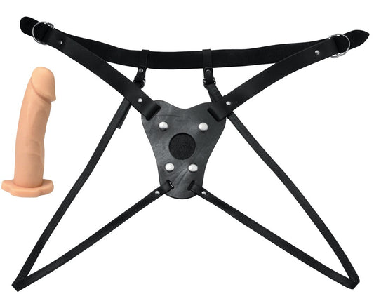 Dual Strap Dildo Harness - With Beige Dildo