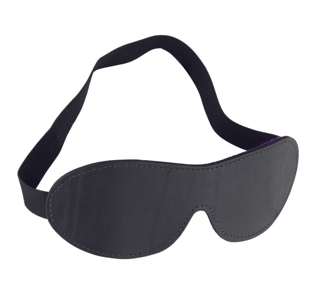 Purple Fur Line Blindfold - Contour Cut - Black Leather, Purple Fur