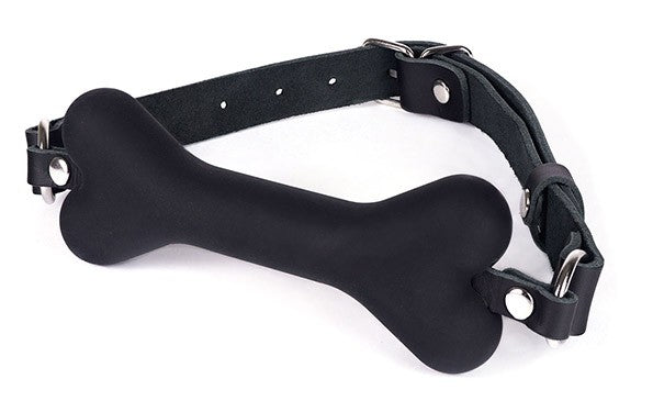 SILICONE BONE BITE GAG WITH LEATHER STRAP