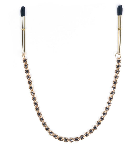 GOLD TWEEZER NIPPLE CLAMPS WITH GOLD BEADED CHAIN