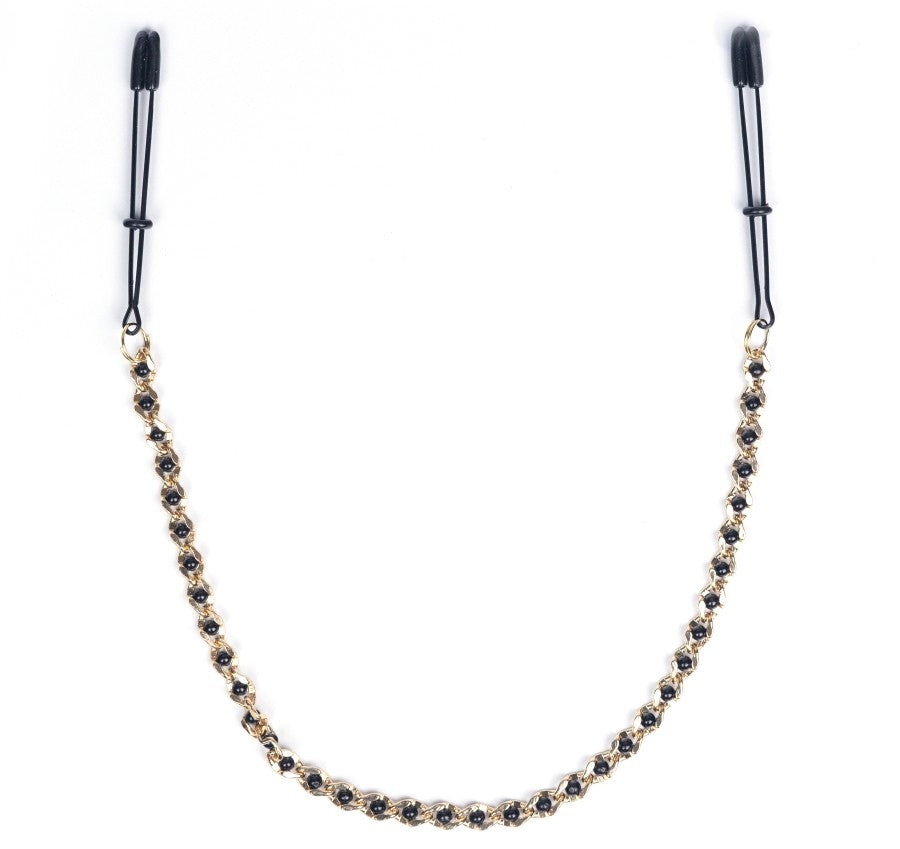 BLACK TWEEZER NIPPLE CLAMPS WITH BEADED CHAIN