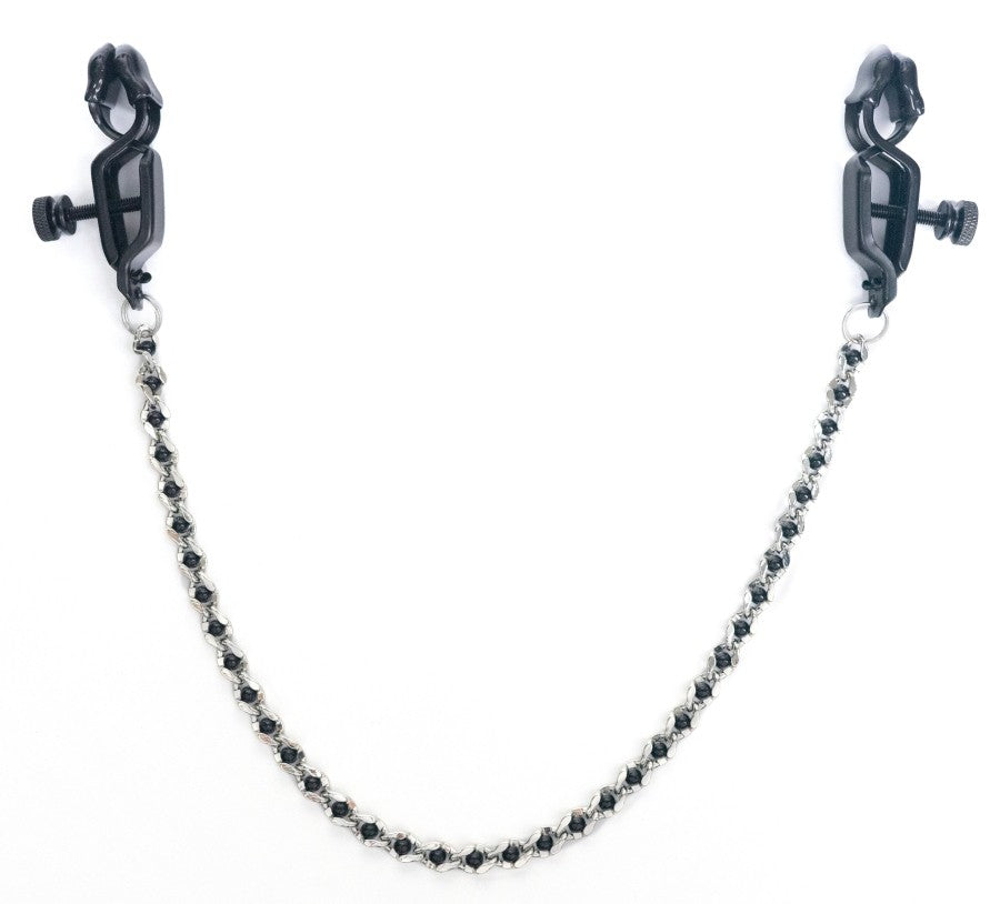 OPEN WIDE BLACK CLAMPS WITH BEADED CHAIN