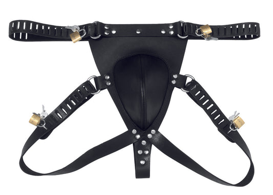 Male Chastity Belt - Leg Straps - Five Locks