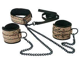 FAUX LEATHER COLLAR TO WRIST BONDAGE KIT