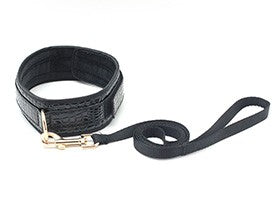 COLLAR AND LEASH-FAUX LEATHER CROCODILE PRINT