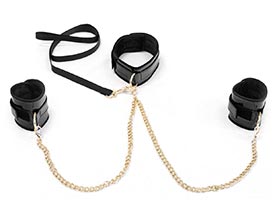 FAUX GLOSSY LEATHER COLLAR TO WRIST BONDAGE KIT