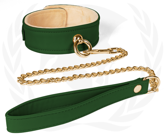 VEGAN COLLAR AND CHAIN LEASH-GREEN