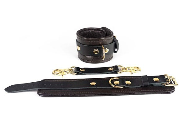 Wrist Restraints-Brown Leather with Gold Accent hardware