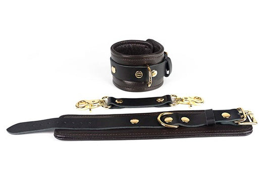 Ankle Restraints-Brown Leather with Gold Accent Hardware