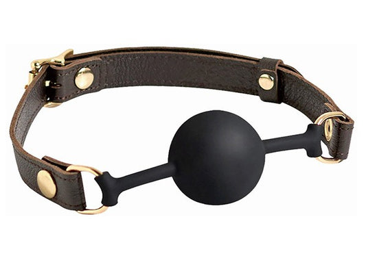 SILICONE BONE GAG WITH BROWN LEATHER STRAP